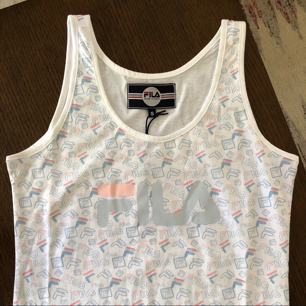 New FILA white work out tank top with pastel logos